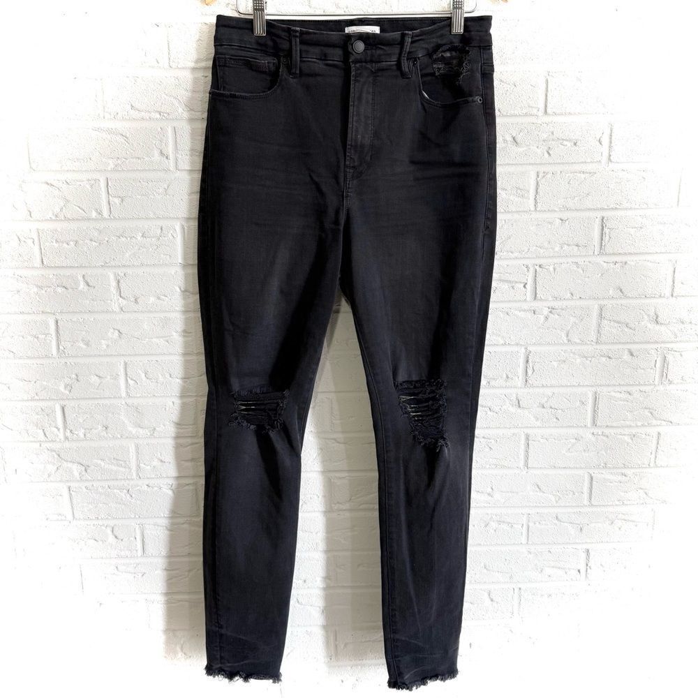 Good American Good Waist Black Ripped Jeans Size 10/30